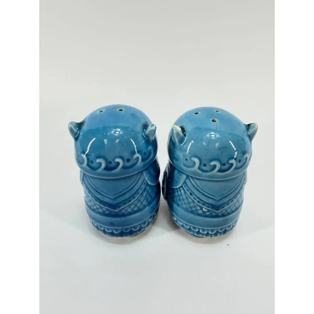 Vintage Viking Salt Pepper Shakers Japan Ceramic Blue Norse Figurines